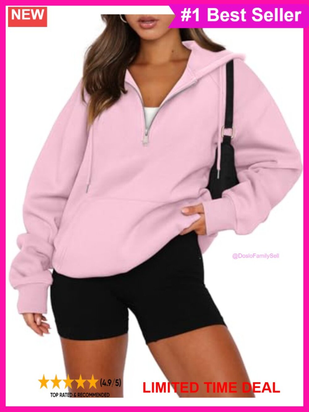 Women Half Zip Pullover Hoodie Oversized Sweatshirt with Kangaroo Pocket